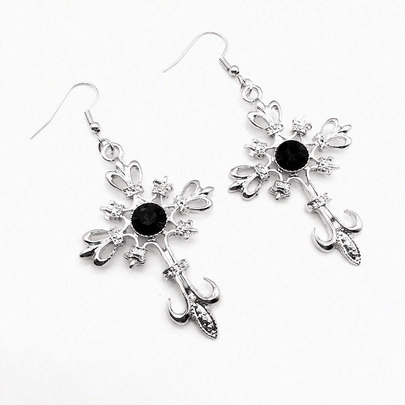 Wholesale Gothic Punk Cross Crystal Alloy Earrings