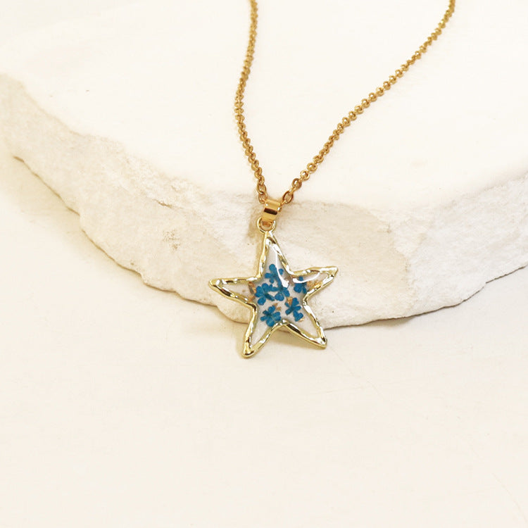 Wholesale 6pcs Real Flower Dried Flower Pendant Immortal Flower Colorful Epoxy Real Flower Necklace