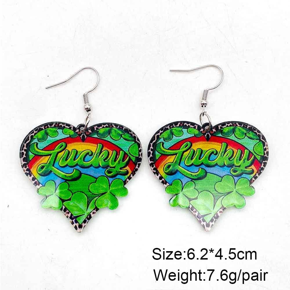 Wholesale St. parcret festival green lucky grass rainbow love acrylic earrings