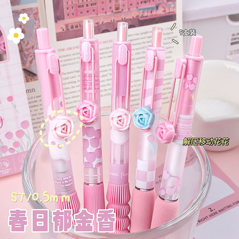 Wholesale Colorful flowers press neutral Plastic Pen