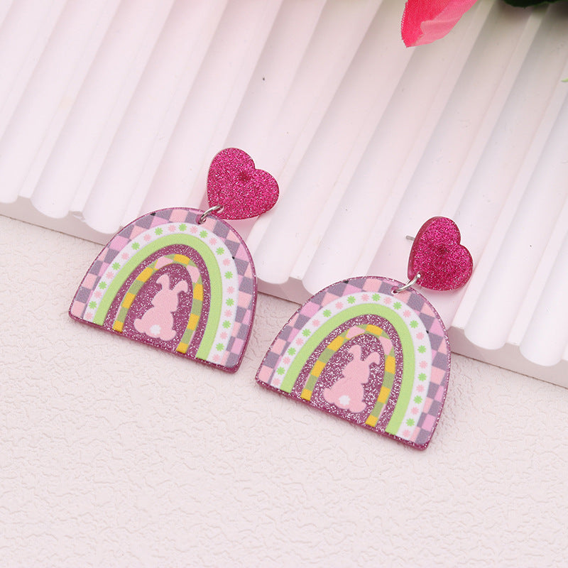 Wholesale Easter rabbit colored printed Easter egg acrylic earrings