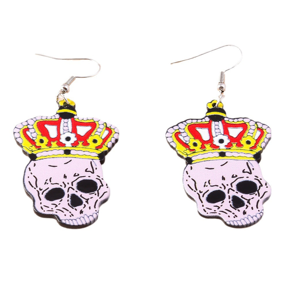 Wholesale Halloween Series Crown Skull Plastic Earrings