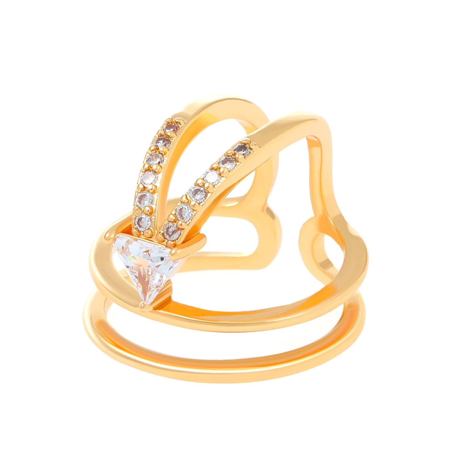 Wholesale Geometric Diamond Open Nail Ring