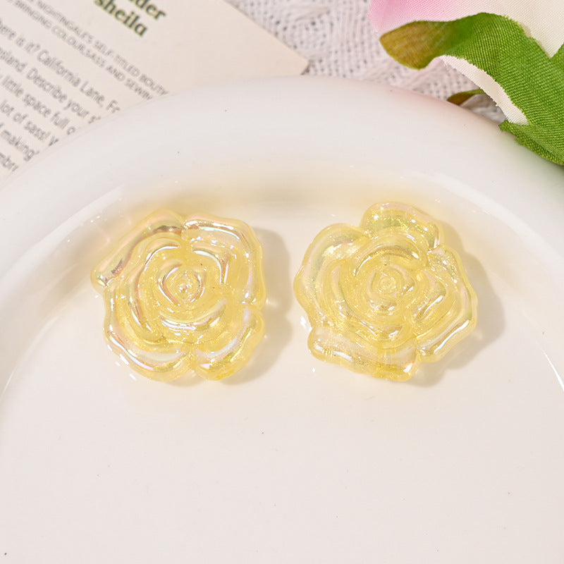 Wholesale 10pcs/pack Luminous Rose Loose Beads Plated Rose Beads