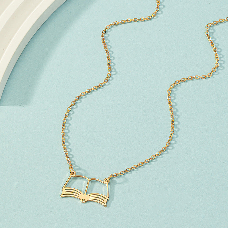 Wholesale Creative Book Hollow Necklace