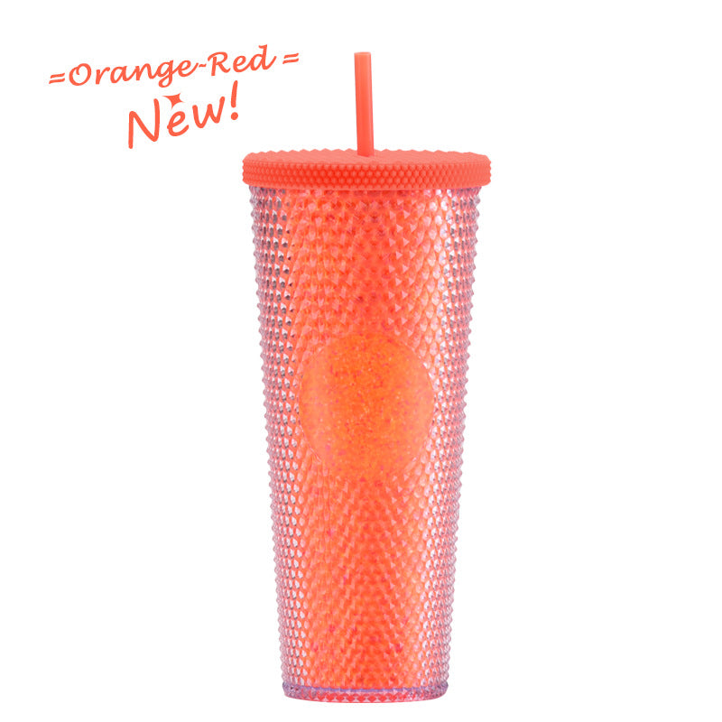 Wholesale Double-layer Plastic 710ml Durian Prick Hand Luminous Color Changing Rainbow Gradient Straw Cup