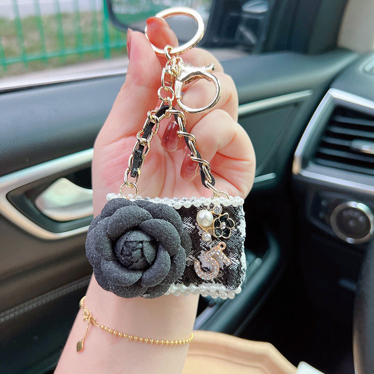 Wholesale PU Camellia Mobile Phone Bag Model Keychain