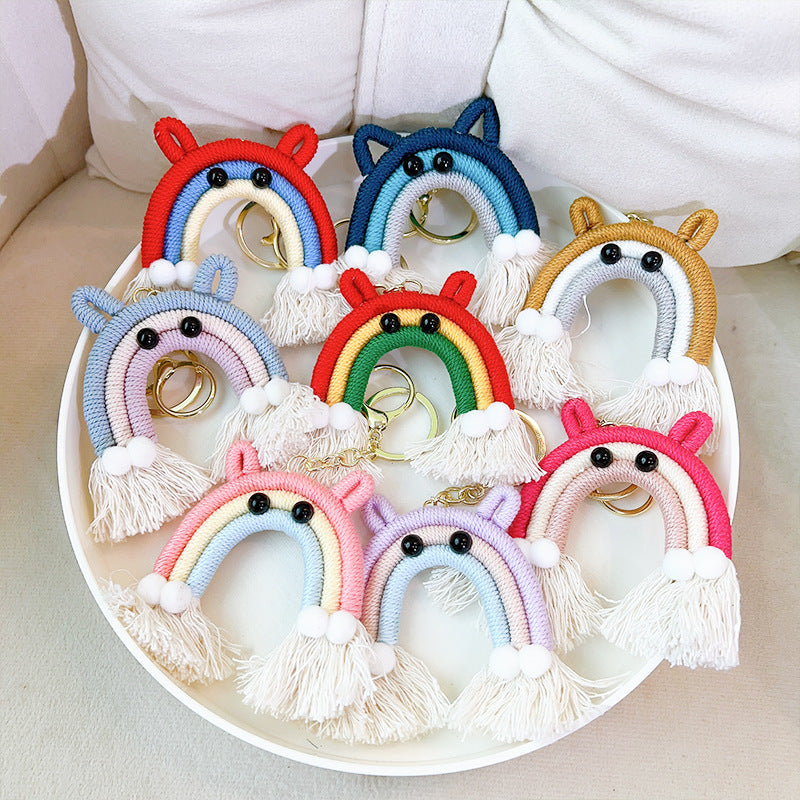 Wholesale Cotton Rope Handwoven Rainbow Tassel Keychain