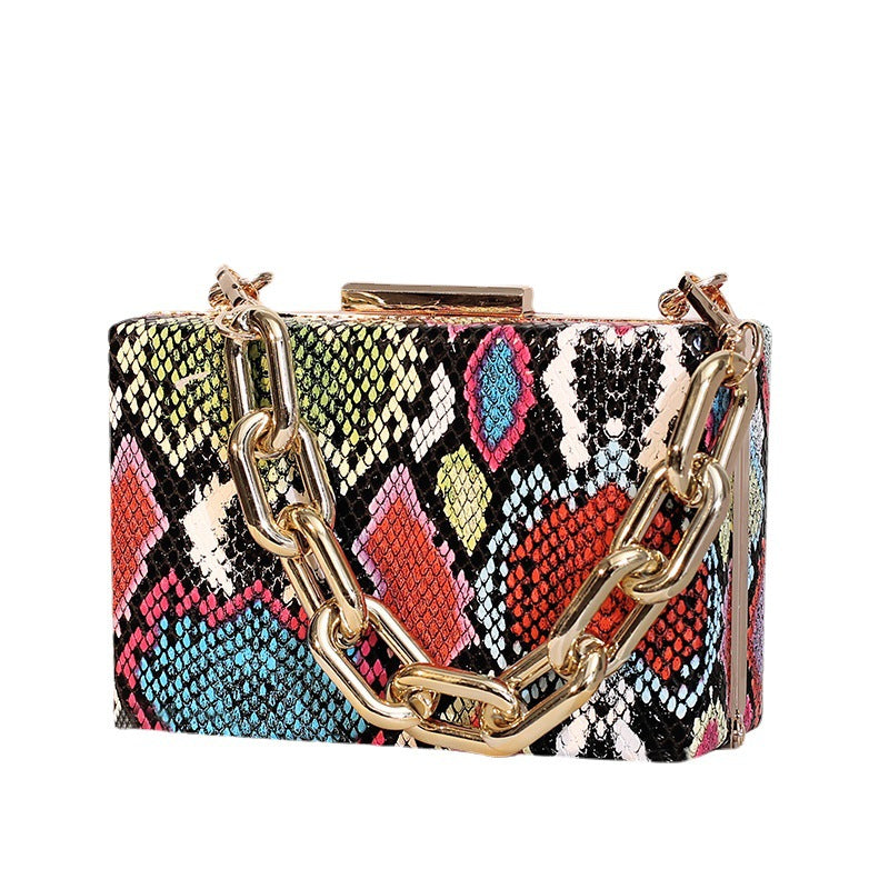 Wholesale Snake Pattern PU Leather Acrylic Chain Box Small Square Bag Crossbody Bag