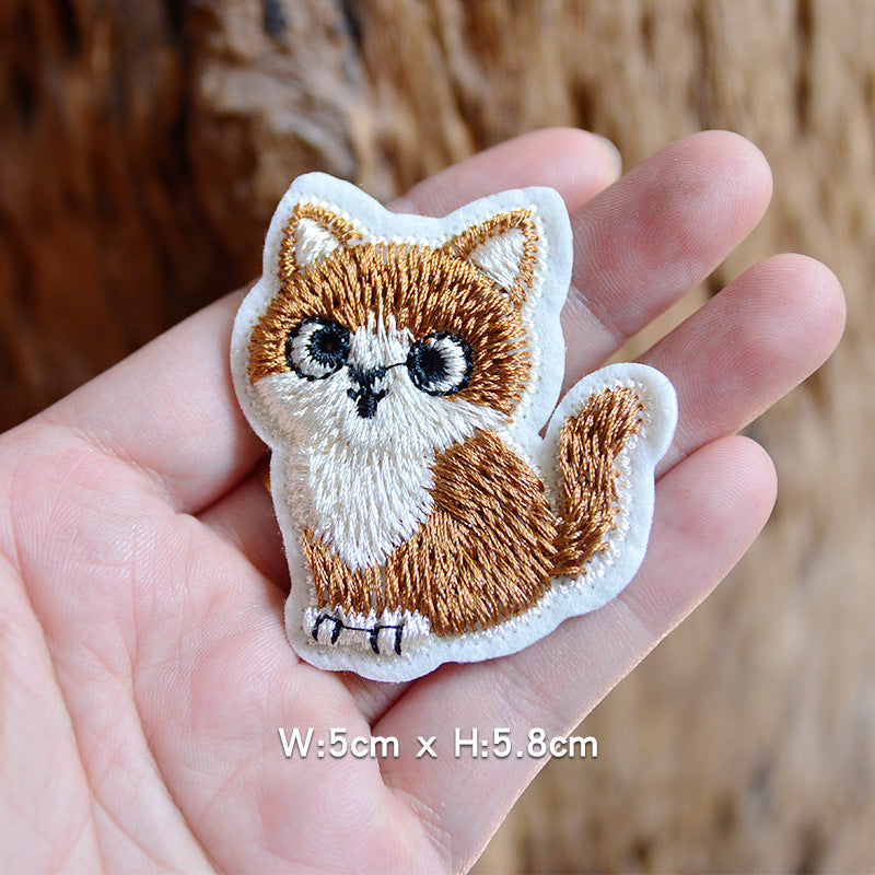 Wholesale Chic 3D Embroidery Cat Patch Polyester Cartoon Animal Repair Patch For DIY Clothing Towel Decor
