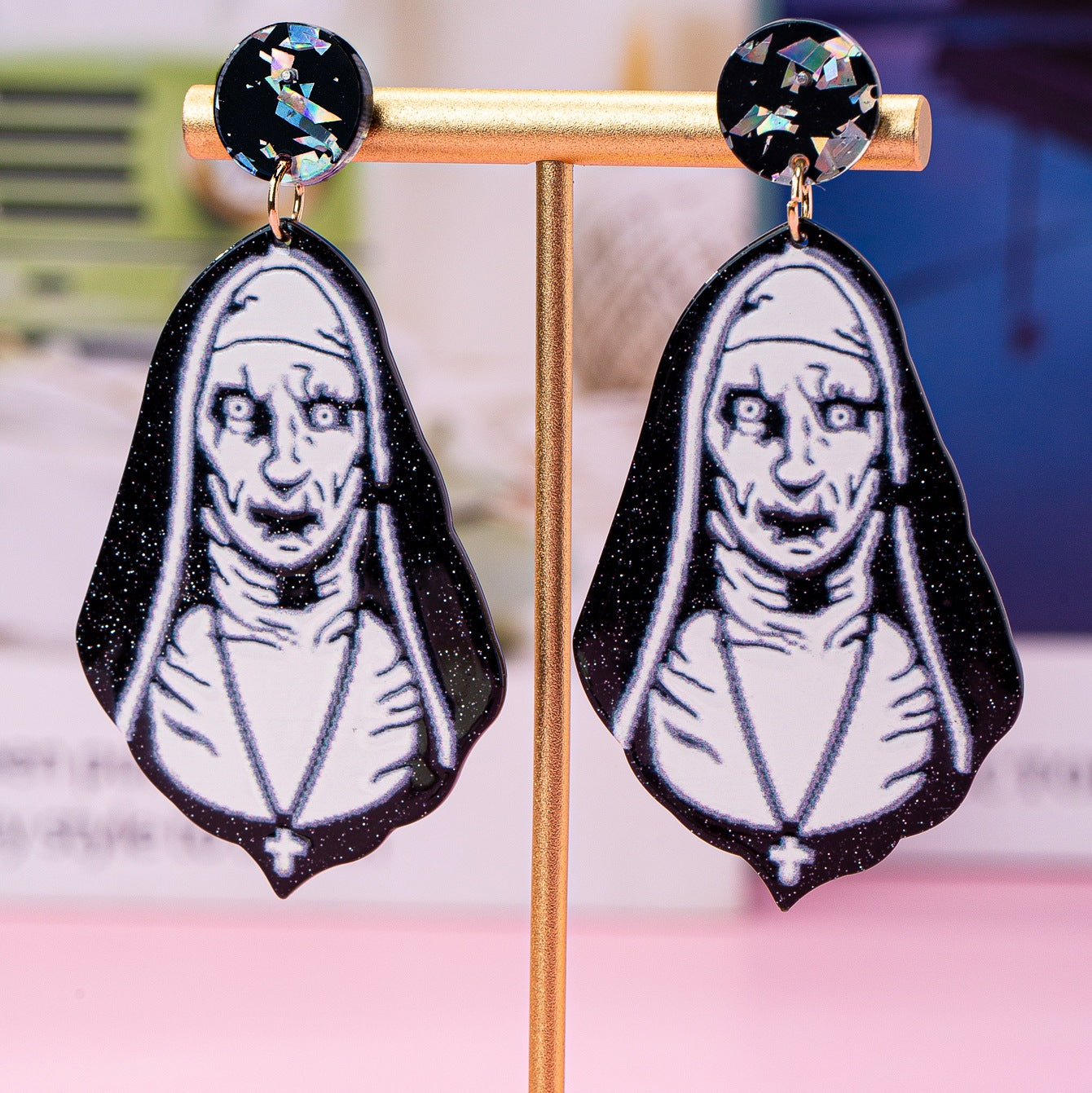 Wholesale  blue cartoon witch acrylic funny earrings OLY Exclusive
