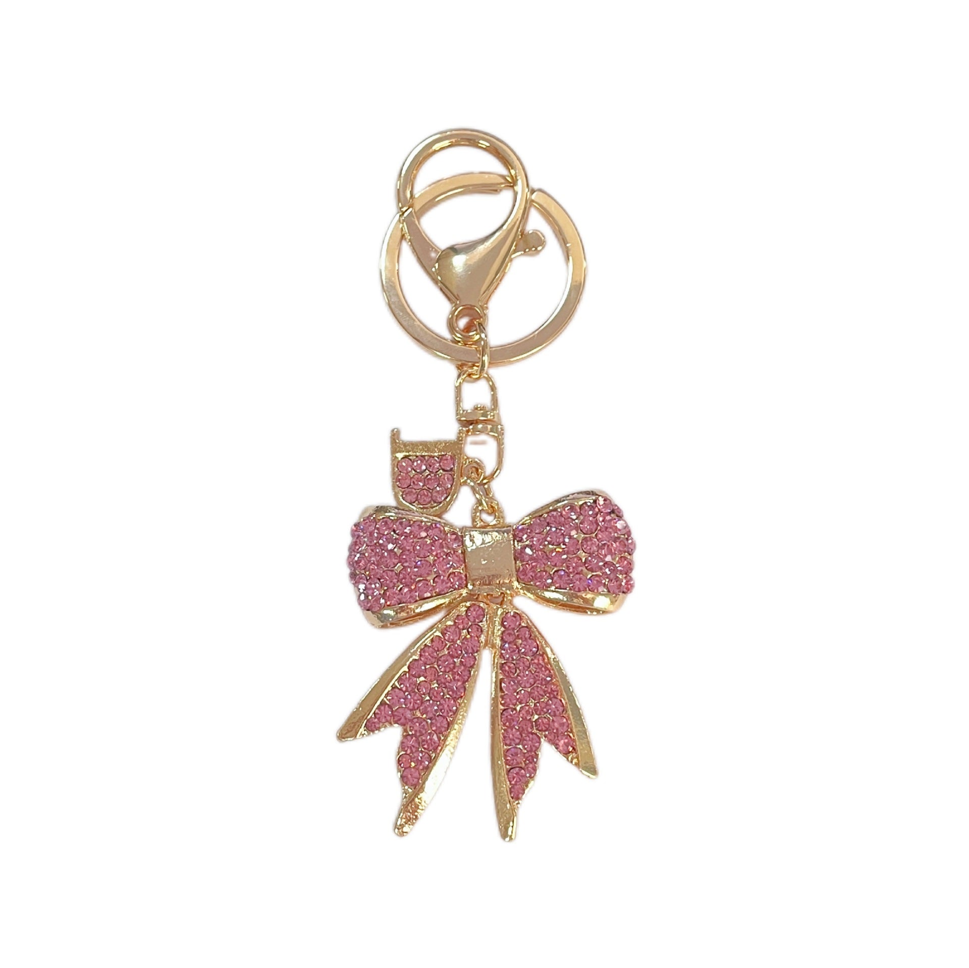 Wholesale Letter D Rhinestone Bow Keychain