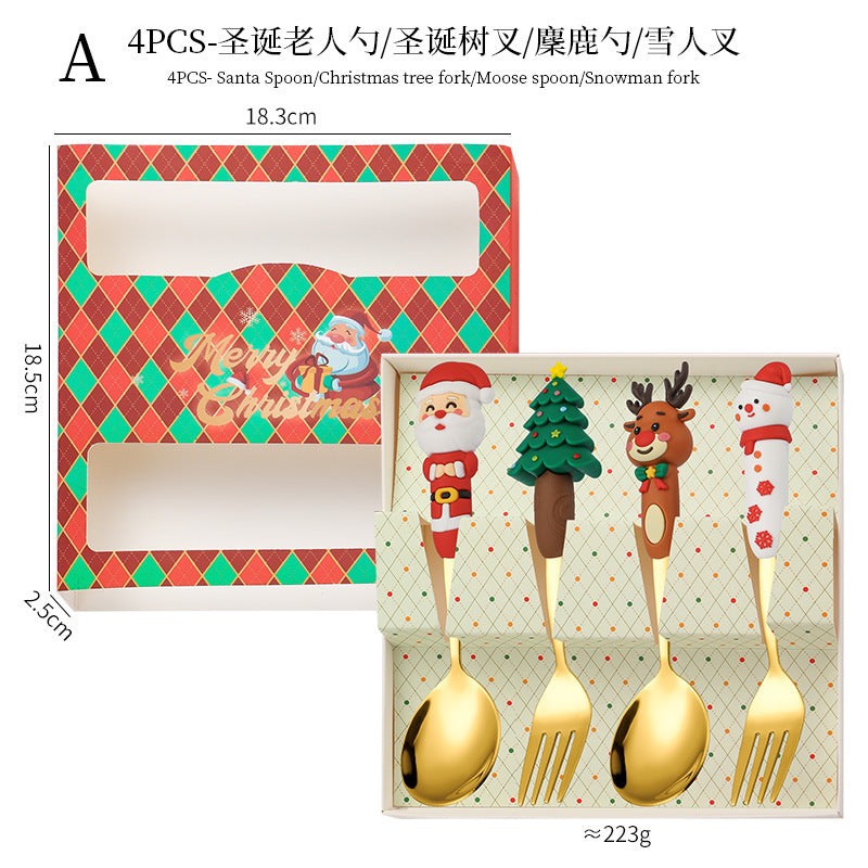 Wholesale Cartoon Christmas Dessert Fork and Spoon Cutlery Set