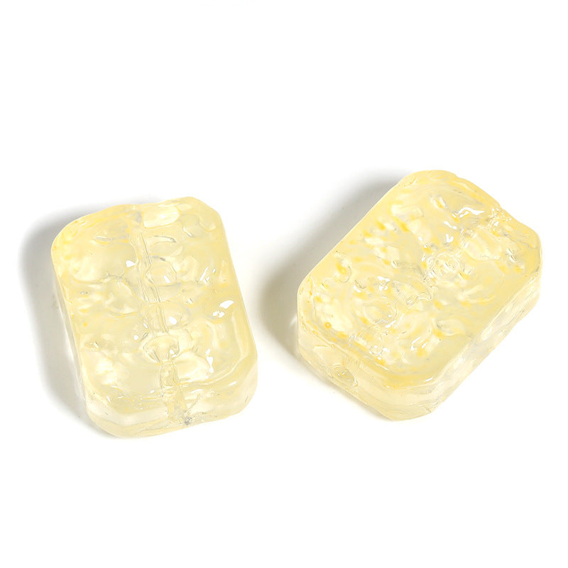 Wholesale 100pcs Glass Double Sided Flower Sign Imitation Jade Square Sign Through Hole Beads DIY