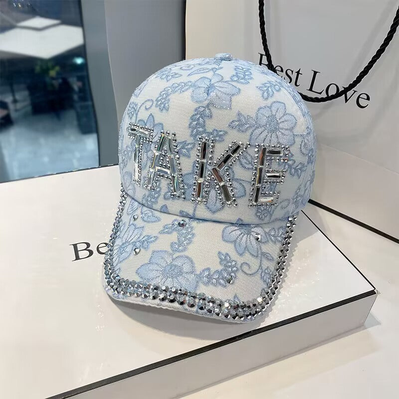 Wholesale Women's spring and summer small rhinestone baseball cap summer letter sun hat