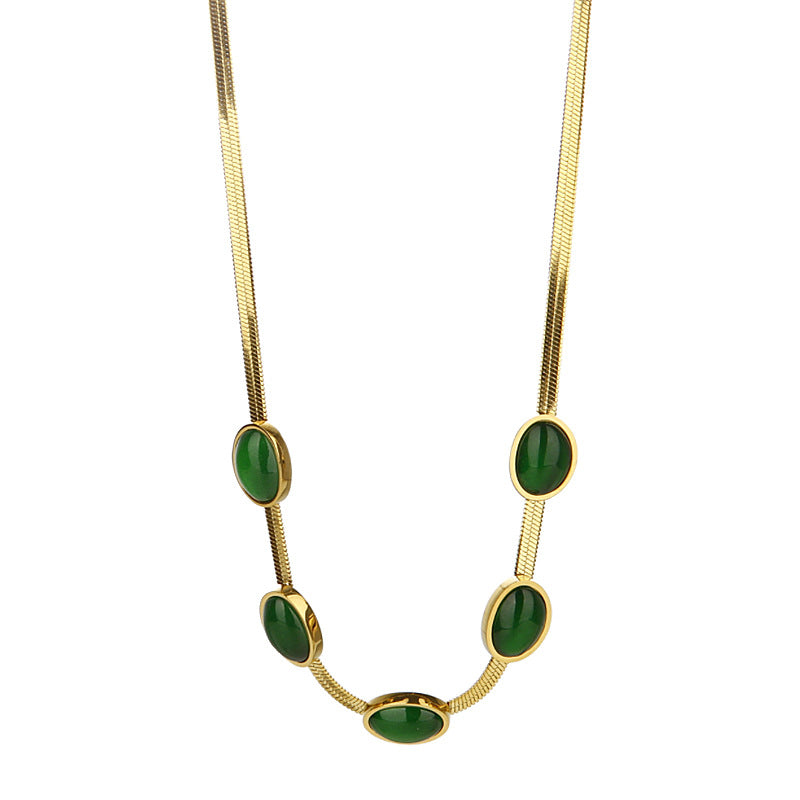 Wholesale  Accessible Luxury Niche Emerald Titanium Steel Necklace Women' s Ins Style