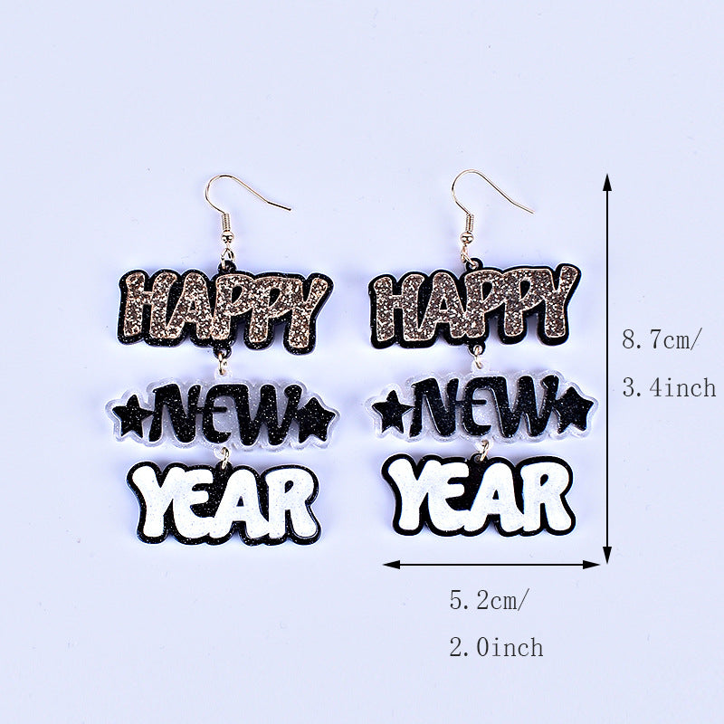 Wholesale HAPPY NEW YEAR Acrylic Earrings