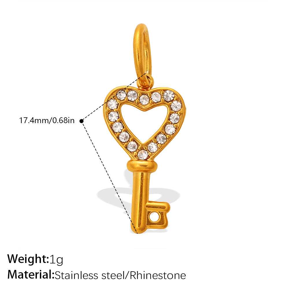 Wholesale Stainless steel gold-colored diamond-studded key cross pendant