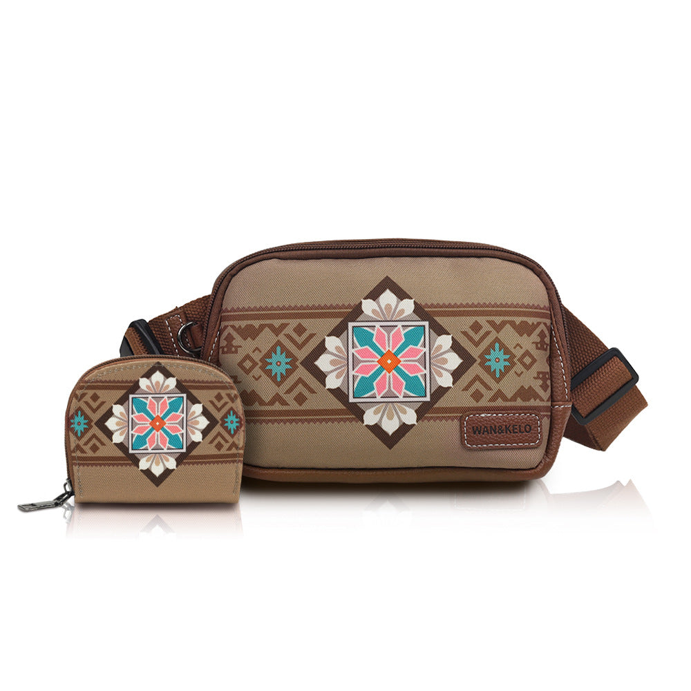 Wholesale Hot selling two-piece set Bohemian ethnic style retro ladies crossbody Bag small card Bag chest Bag waist Bag
