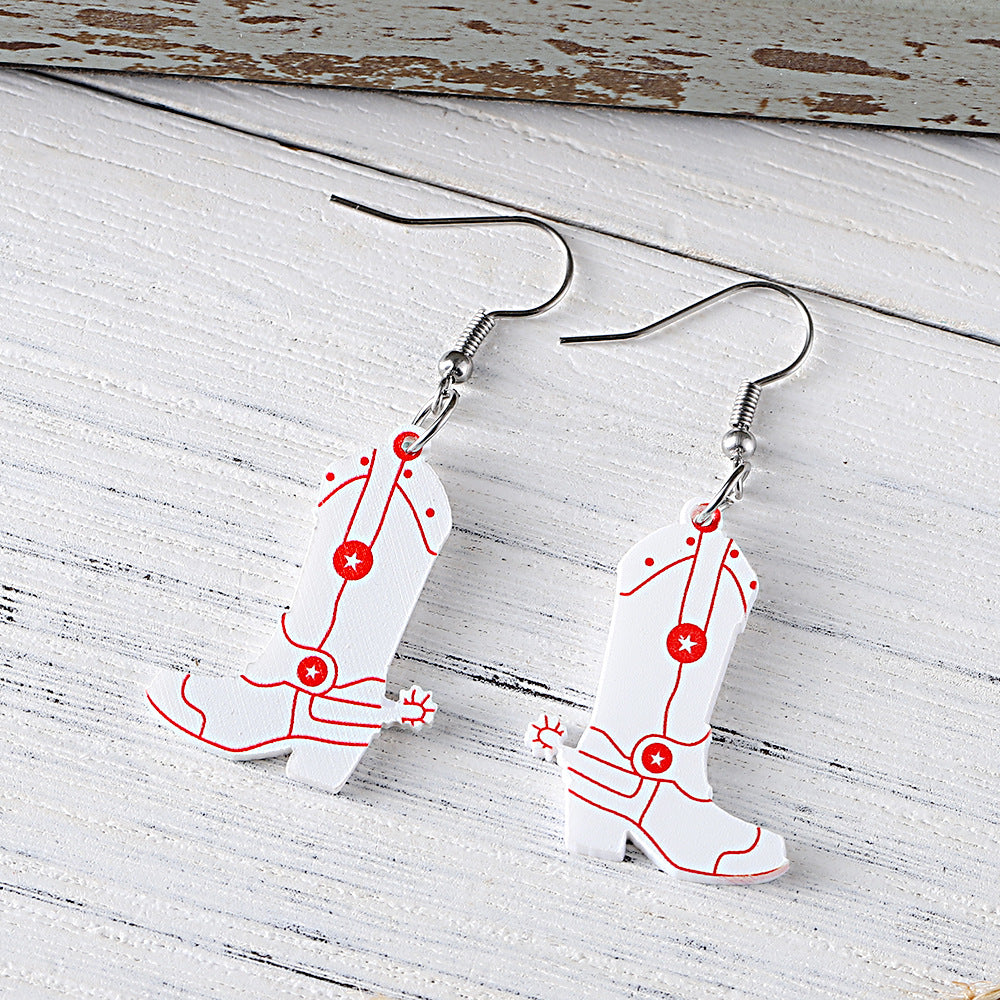 Wholesale Western Style Cowboy Boots Acrylic Drop Earrings