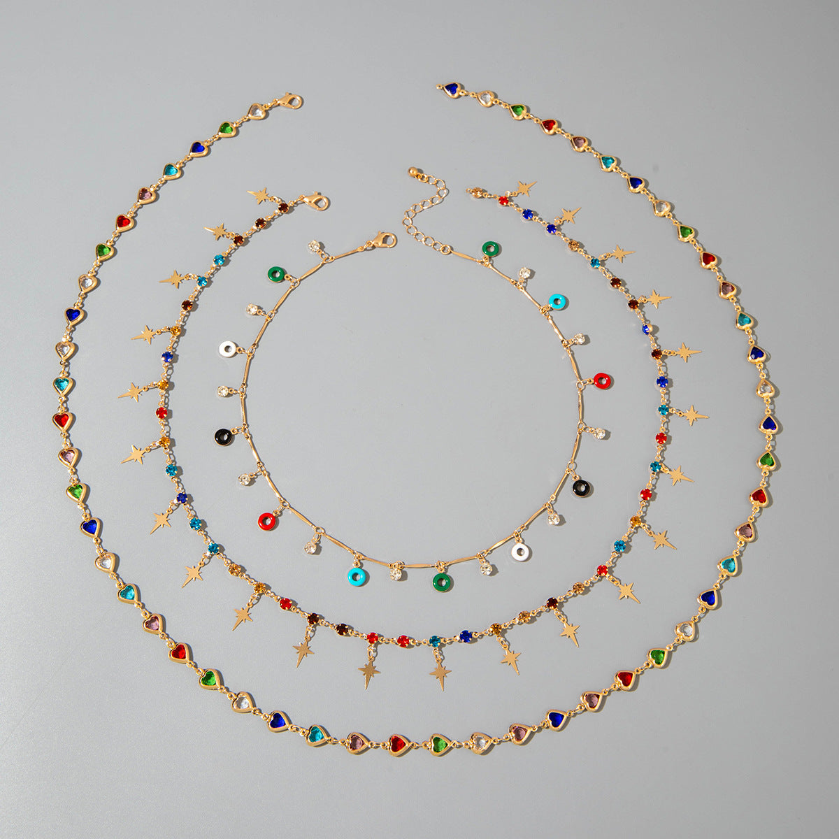 Wholesale Colorful crystal metal clavicle necklace with Y-shaped chain layering