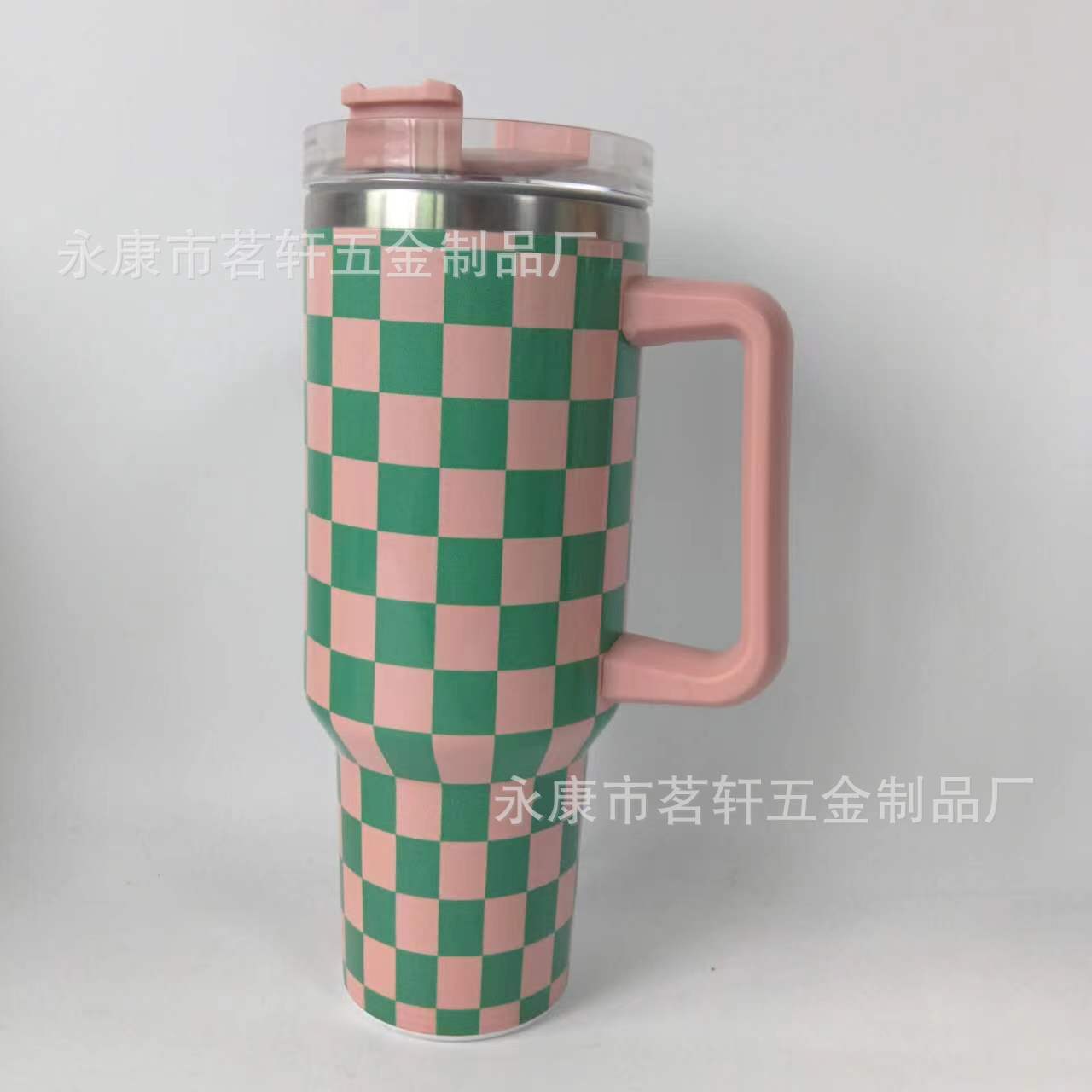 Wholesale Tumbler Stainless Steel Double-layer Insulation 40oz Checkerboard Handle Ice Cup