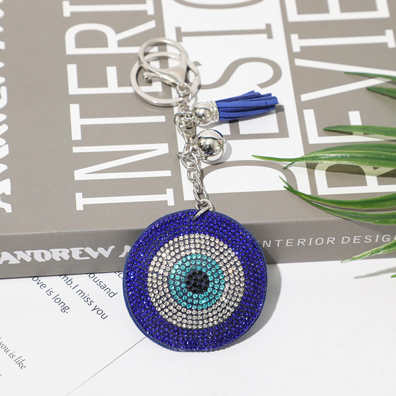 Wholesale 12pcs Diamond Devil Evil Eye Keychain Bag Tassel Pendant Key
