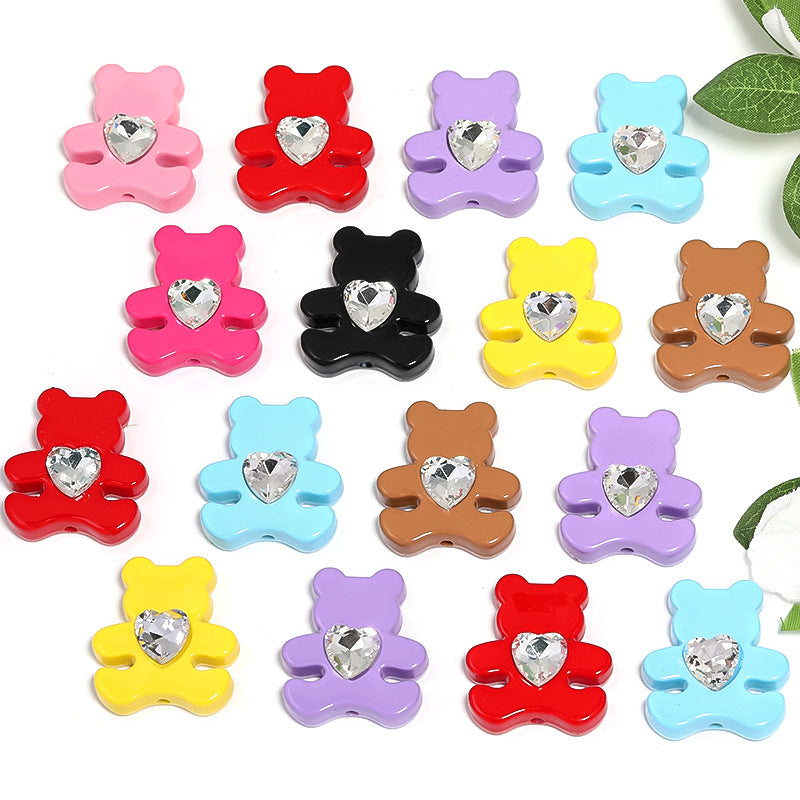 Wholesale 50pcs Cartoon Love Stickers Diamond Bear Acrylic Vertical Hole Beads