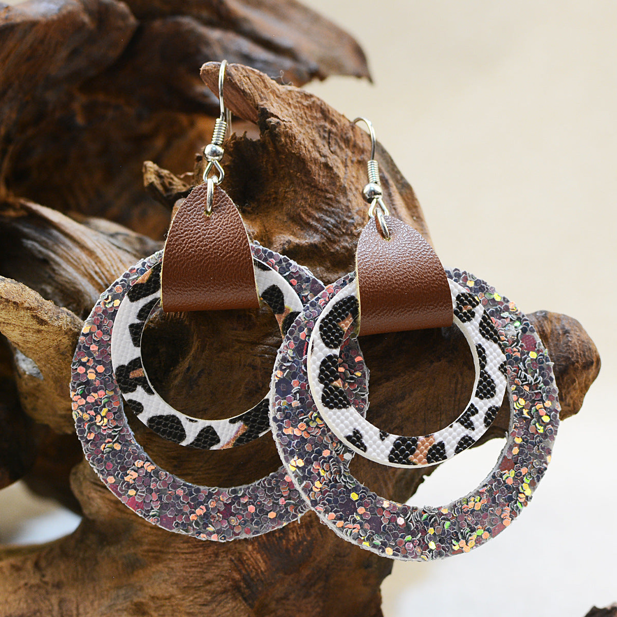 Wholesale Multi-layered Western Gretel Leopard Print Simple Flower Earrings