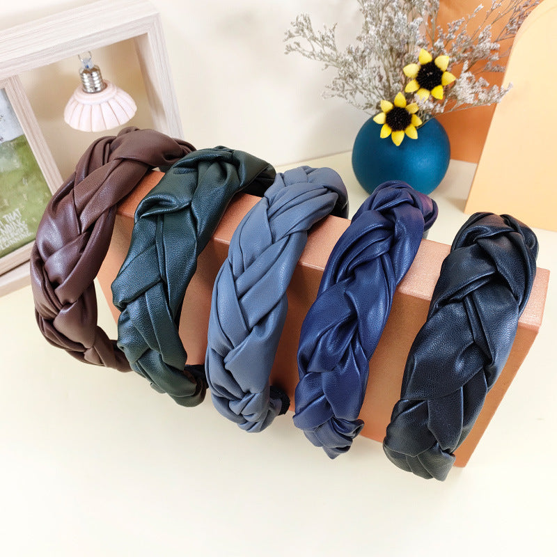Wholesale PU leather braided braid headband hair pressing non-slip fashionable all-match headband