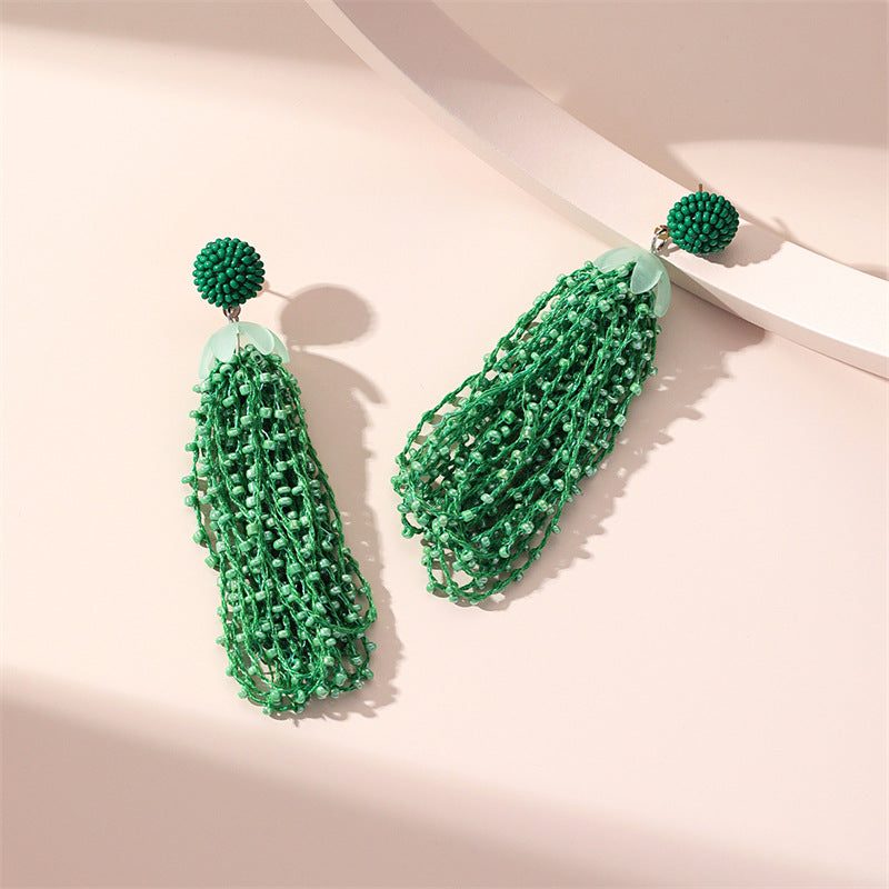 Wholesale Long Rice Bead Tassel Acrylic Earrings