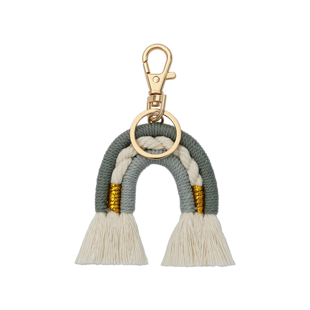 Wholesale Hand Woven Rainbow Fringe Knit Crochet Keychains