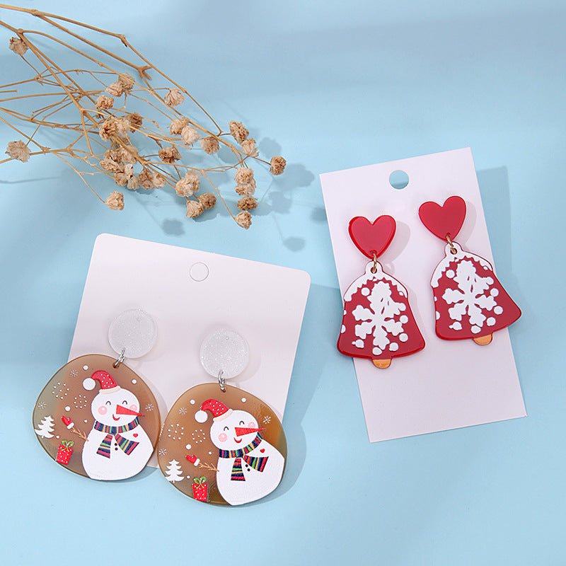 Wholesale Christmas Red Snowflake Tree Acrylic Earrings For Women Party Wear Gift