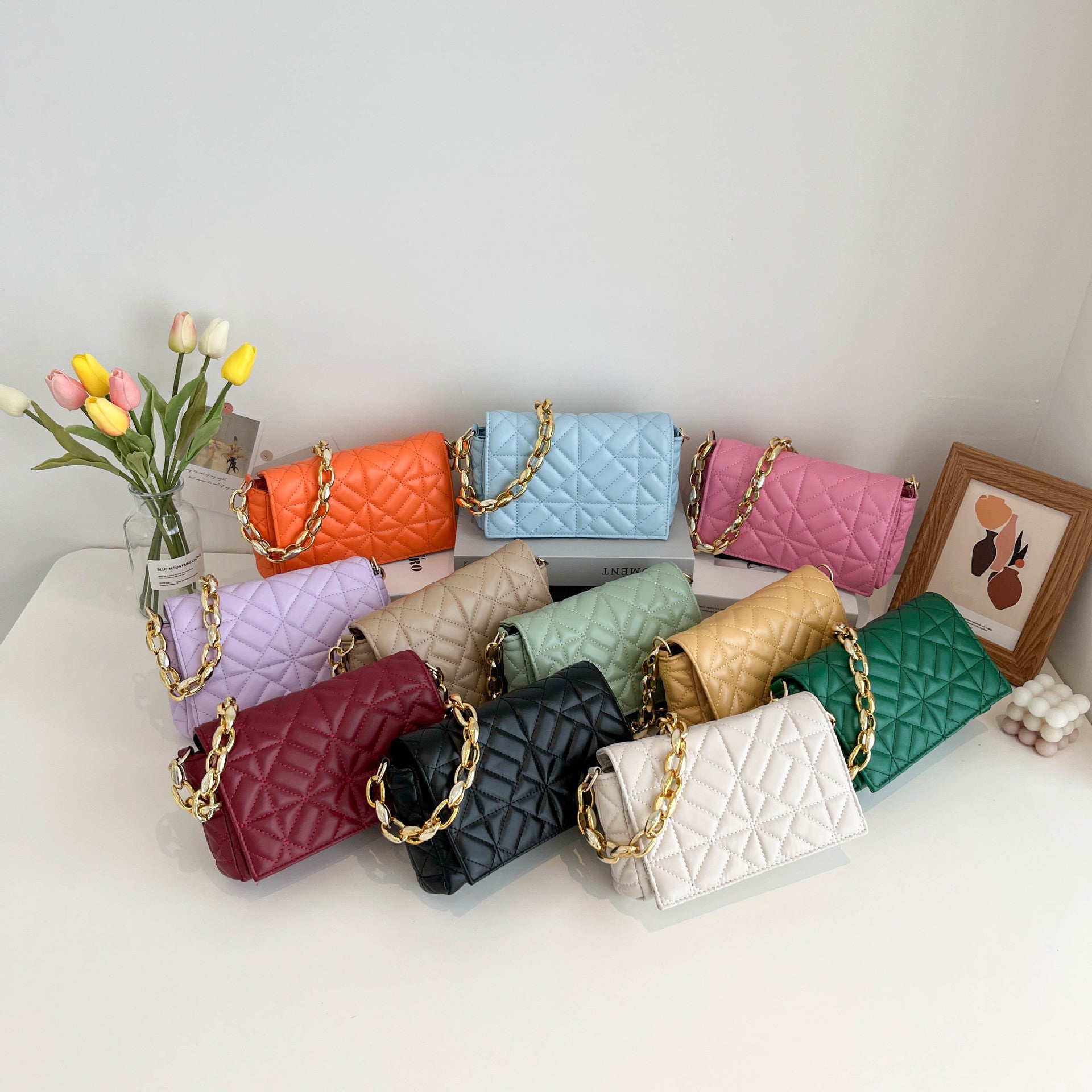 Wholesale Solid color thick chain embroidery thread single shoulder small square bag