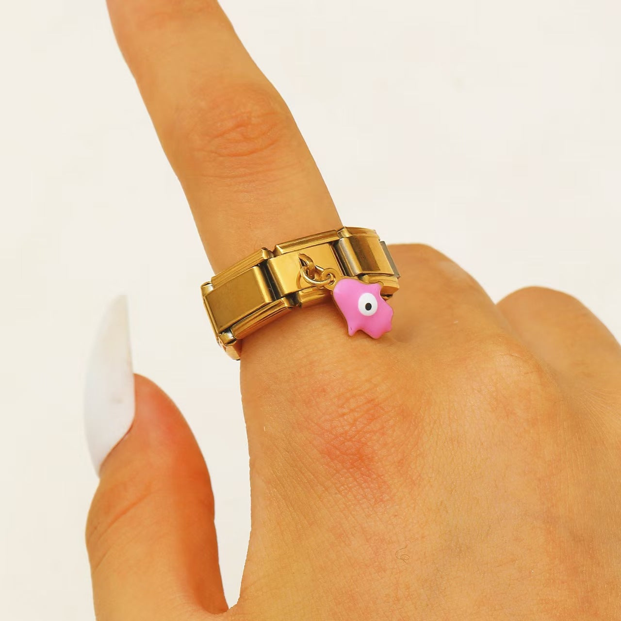 Wholesale Oil dripping palm eye ring titanium steel square module ring