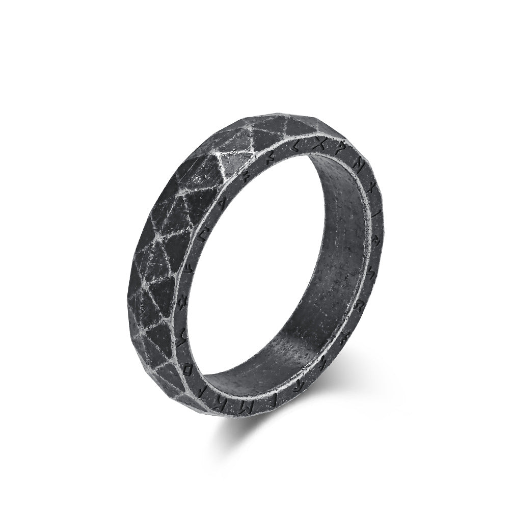 Wholesale Vintage diamond faceted Viking text stainless steel ring