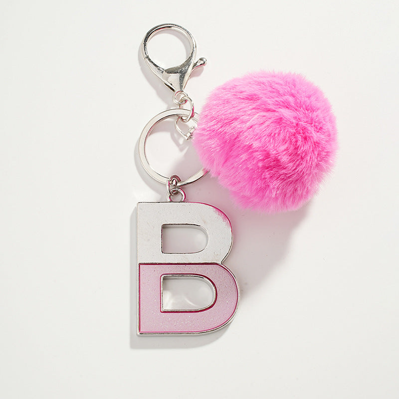 Wholesale Two-color English Letter Fur Ball Keychain