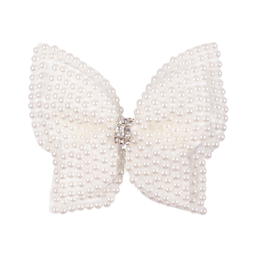 Wholesale Full Diamond Pearl Bow Double Layer Children's Versatile Hair Clips