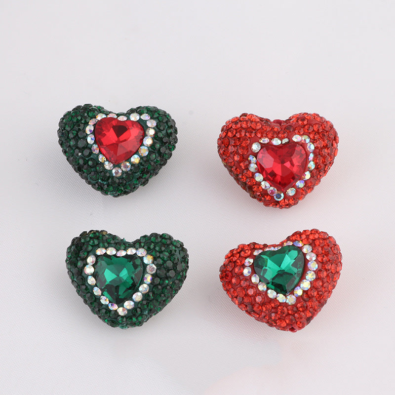 Wholesale Christmas Heart Straight Hole Full Drill Clay Beads