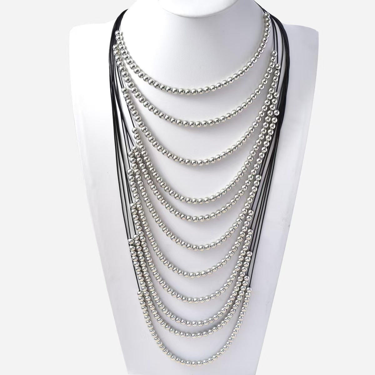Wholesale Electroplated circular bead multi-layer layered necklace