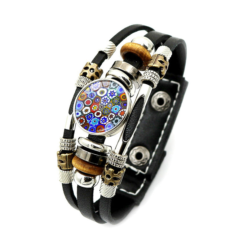 Wholesale Colorful Murano Snap Beaded Leather Bracelet