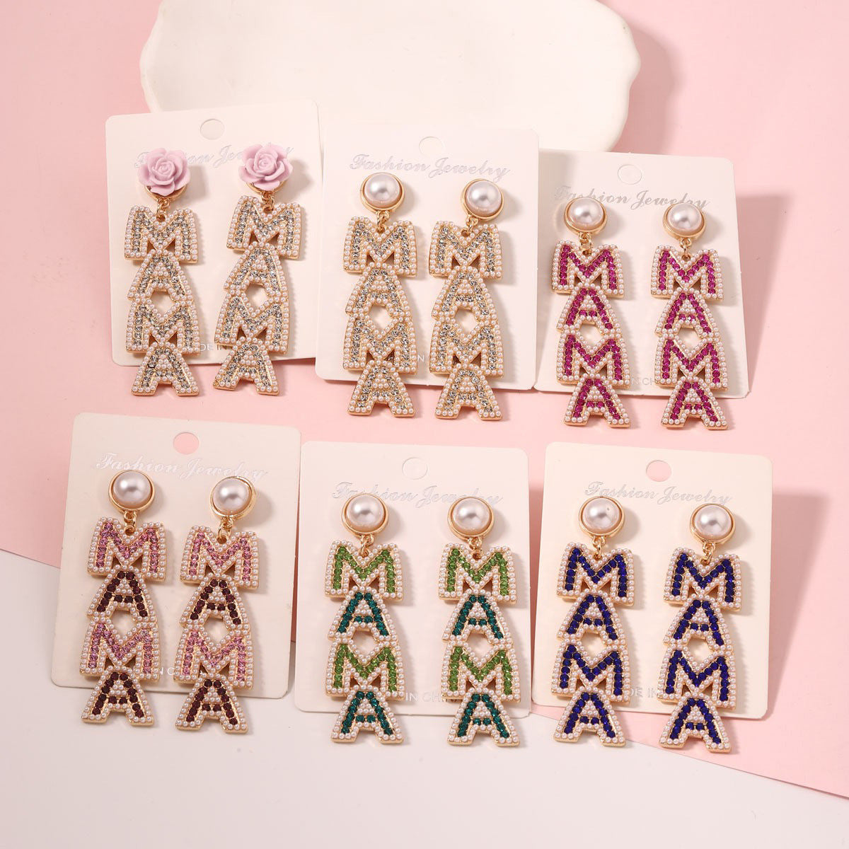 Wholesale  Mother' s Day creative letter  diamond pearl earrings light luxury earrings