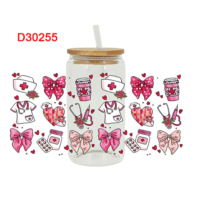 Wholesale Colorful bow tie ECG medical series 16oz Cup UV DTF Wraps