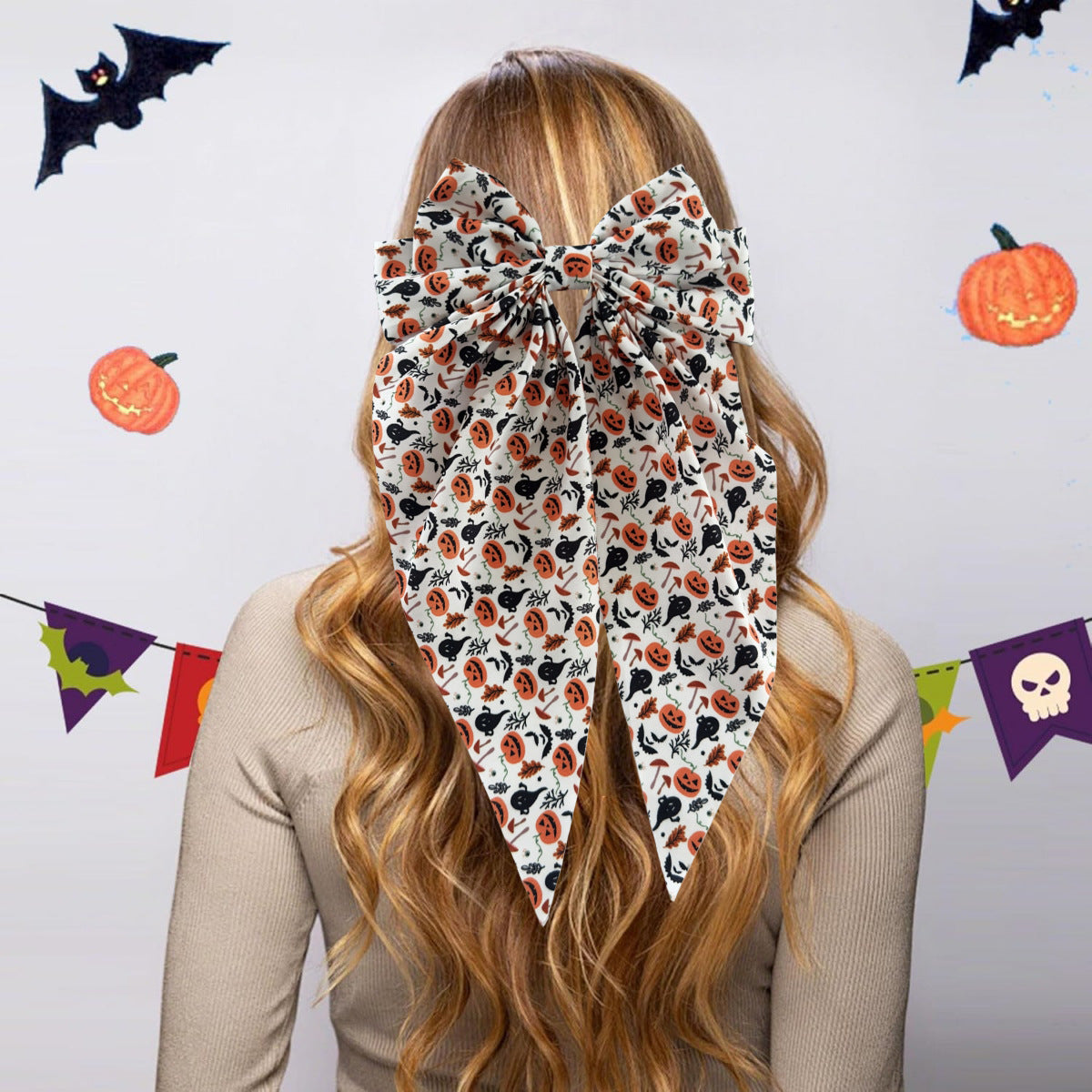 Wholesale  Hair Accessories Pumpkin Skull Ghost Hand Print Bowknot Hairpin