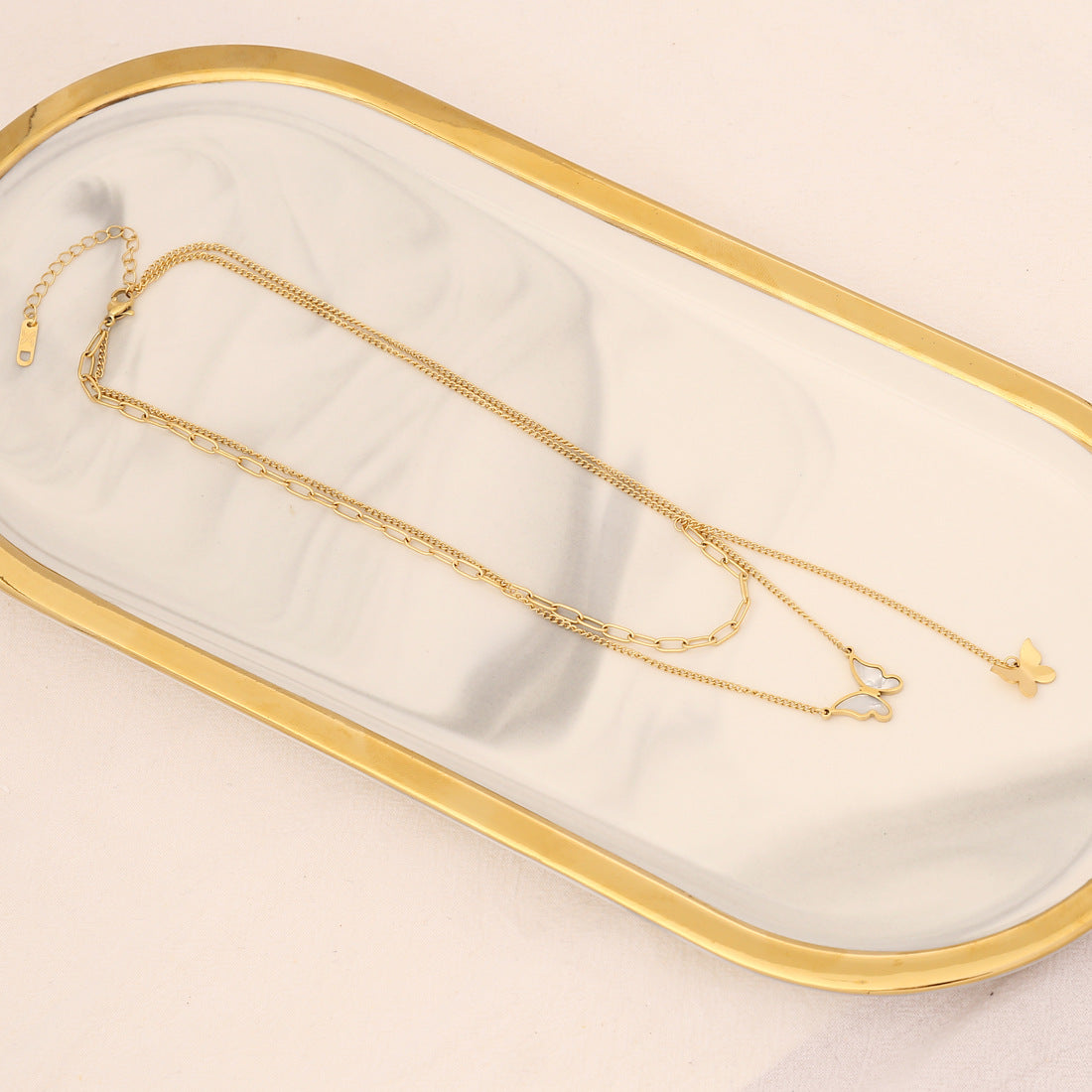 Wholesale Pearl Butterfly Stainless Steel Multilayer Necklace