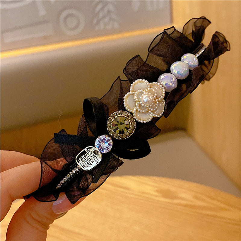 Wholesale Vintage Pearl Camellia Headband Baroque Rhinestone Headband