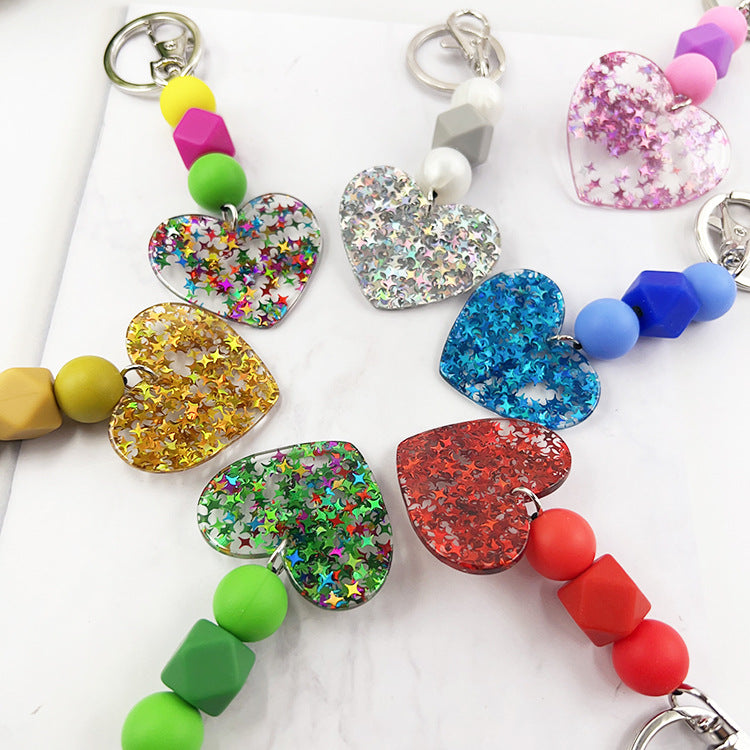 Wholesale  Magic Acrylic Love Silicone Beaded Keychain Bag Key Pendant