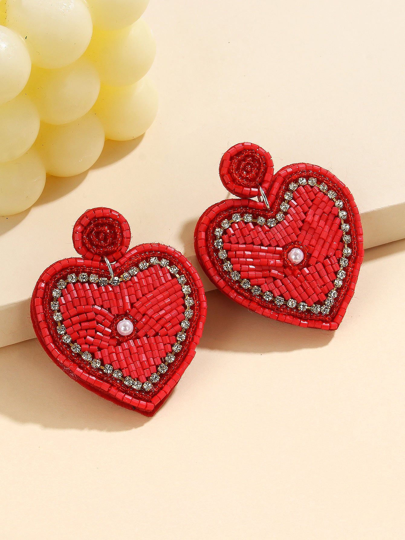 Wholesale  fashion temperament handmade three heart rice beads irregular earrings earrings Valentine's Day