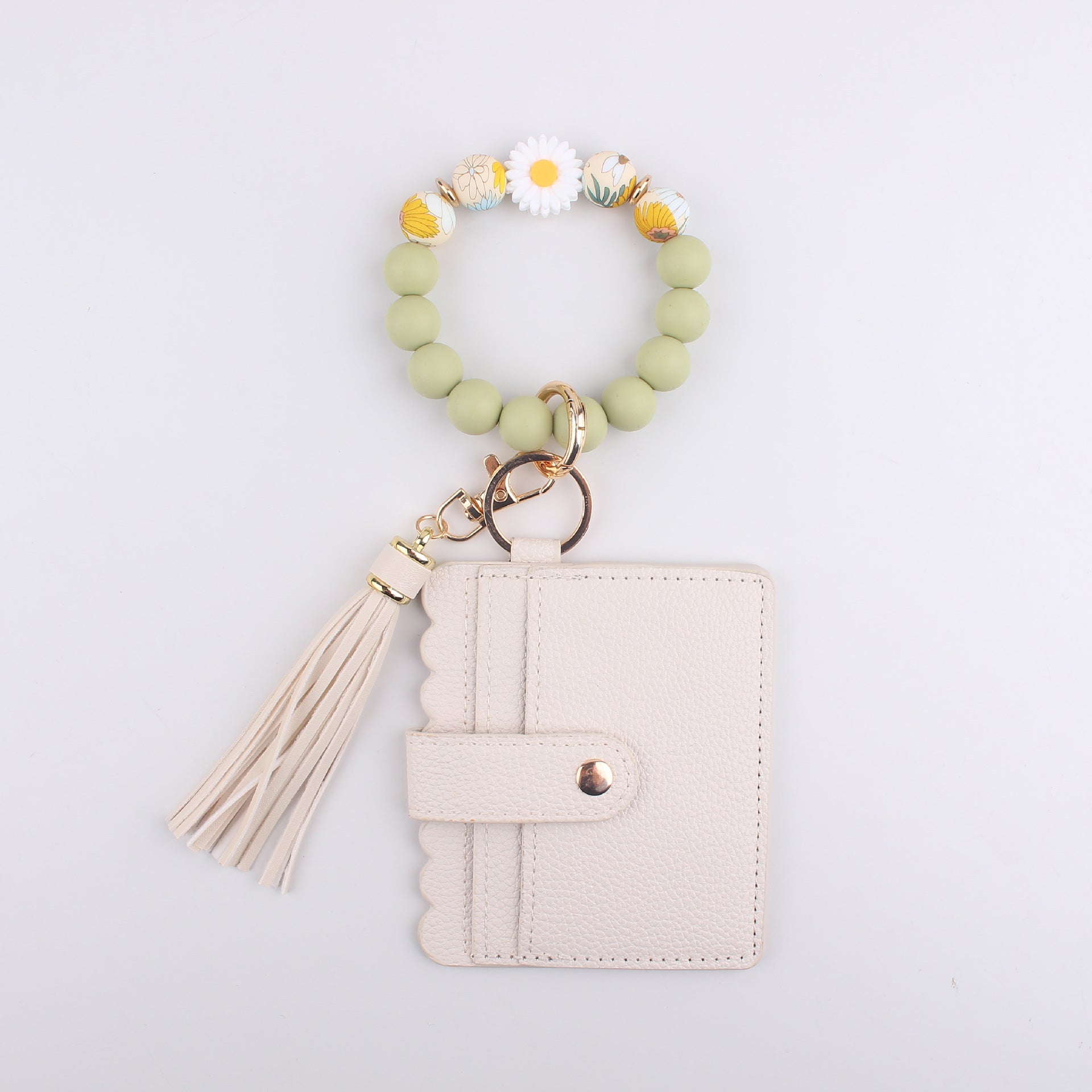 Wholesale Daisy Beads Bracelet Multi-layer Card Bag Zipper Coin Purse Silicone Beads Bracelet Keychain