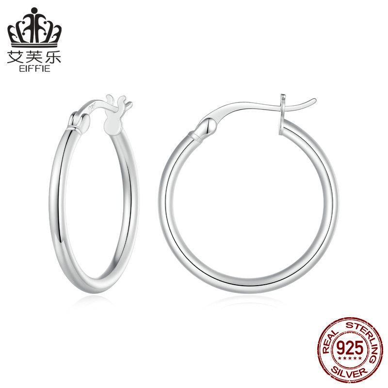 Wholesale 925 Sterling Silver Platinum Plated Simple Plain Hoop Earrings